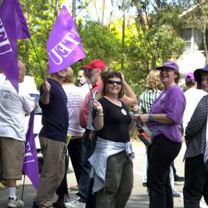 Cathy at protest